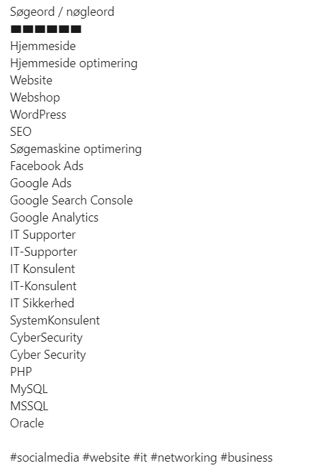 Nøgle- og søgeord fra LinkedIn